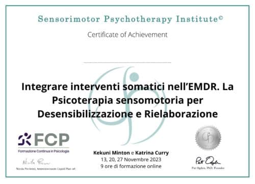 Certificato Sensorimotor Psychotherapy Institute EMDR